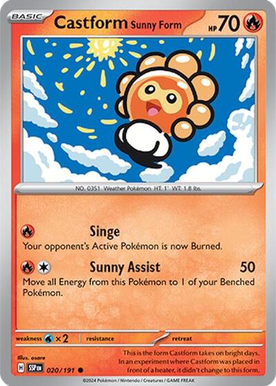 Castform Sunny Form - 020/191 - SV08: Surging Sparks - 020/191-Reverse Holofoil
