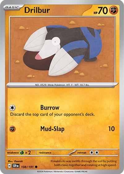 Drilbur - SV08: Surging Sparks - 108/191-Reverse Holofoil