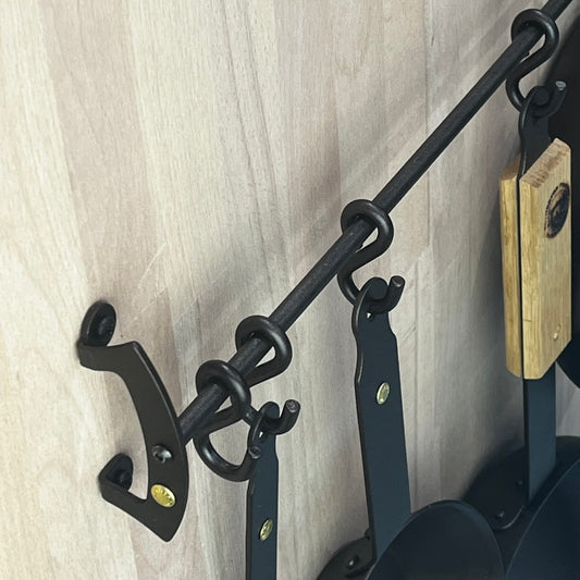 Black Iron Pan and Utensil Rail