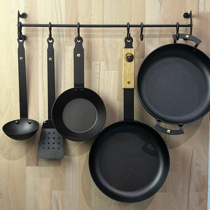 Black Iron Pan and Utensil Rail